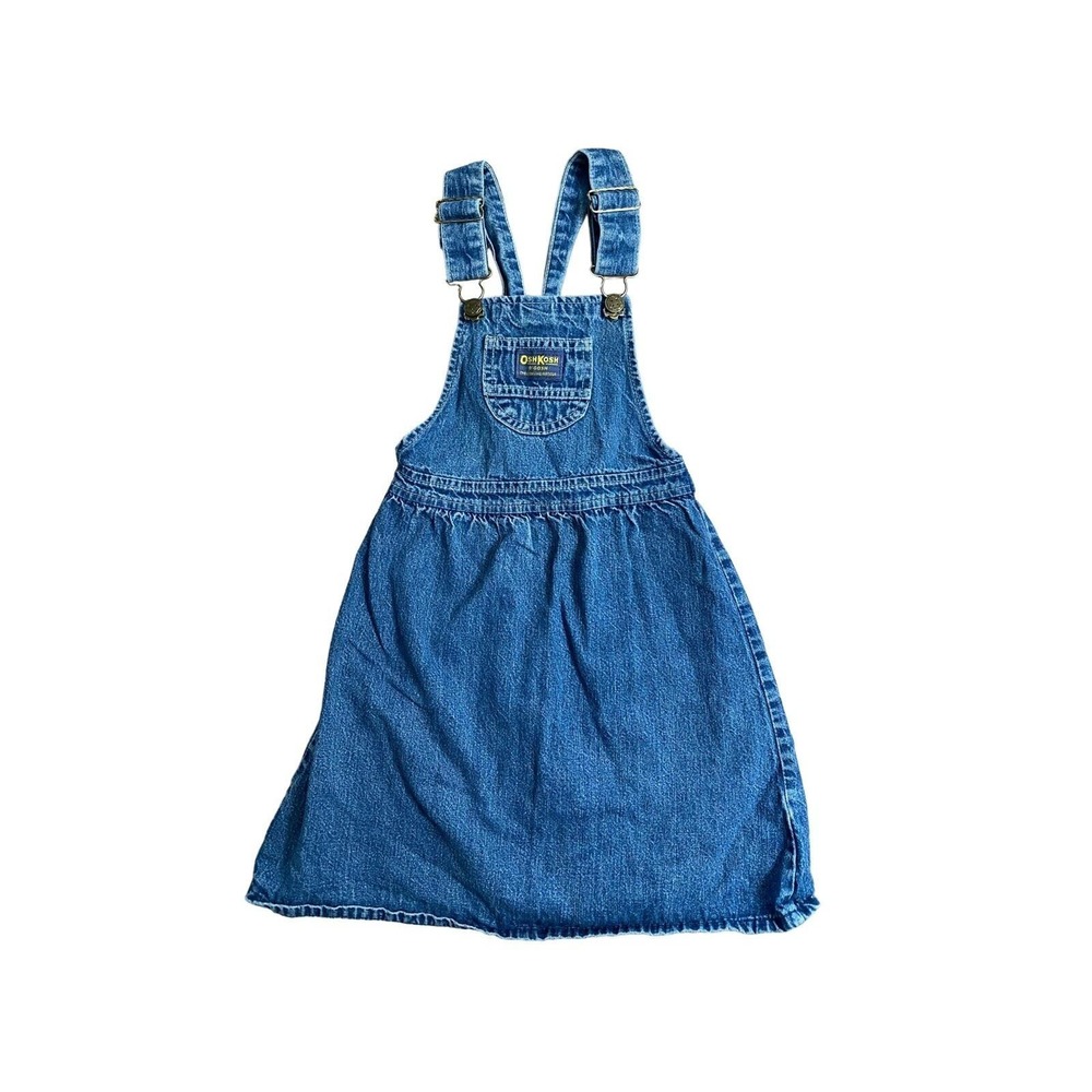 Vintage Kids OshKosh B'Gosh Denim Overall Dress 6x Cotton Criss Cross Back USA